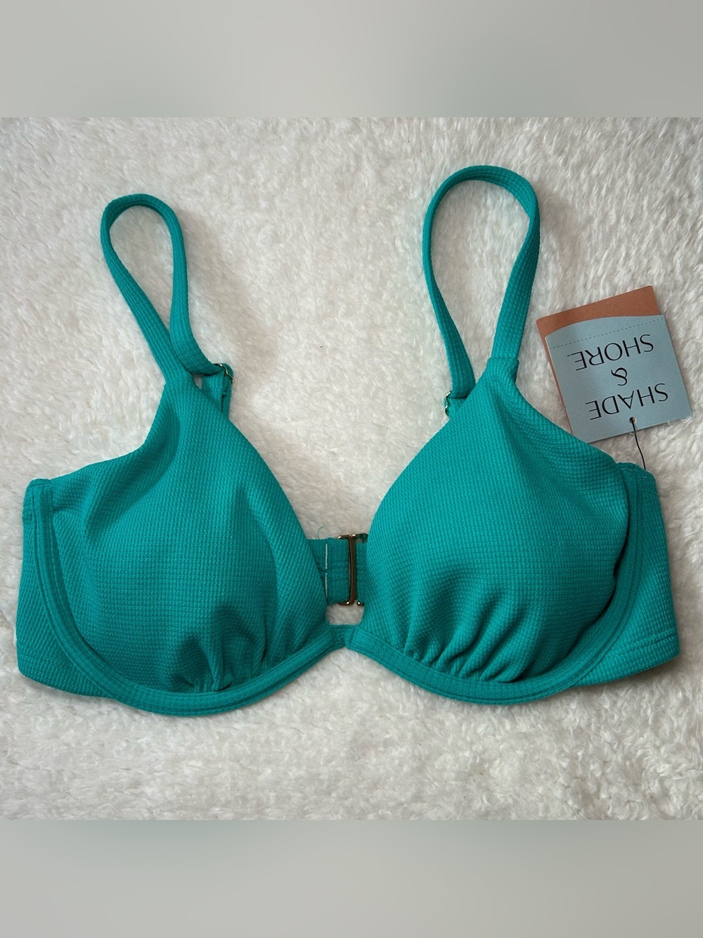 Shade & Shore Women’s Textured Underwire Bikini Top Teal Blue 34D NEW